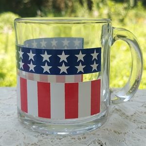 Glass Coffee Mug Patriotic Red White and Blue Stars and Stripes USA Made